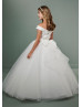 Off Shoulder Ivory 3D Lace Tulle Amazing Flower Girl Dress